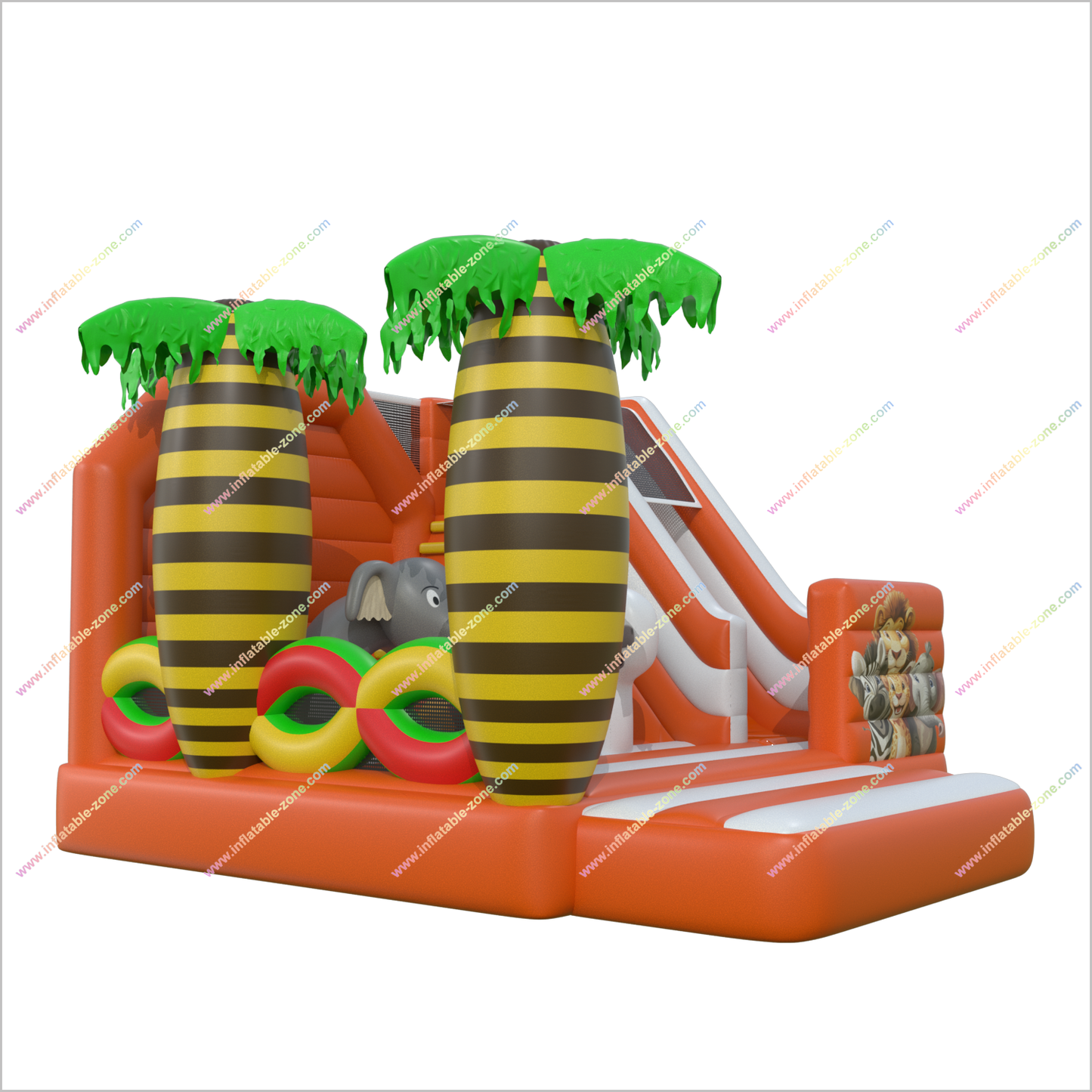 Orange Jungle Bounce And Slide Combo Animal Commercial Soft Play Equipment Inflatable Bouncer With Slide - Inflatable-Zone