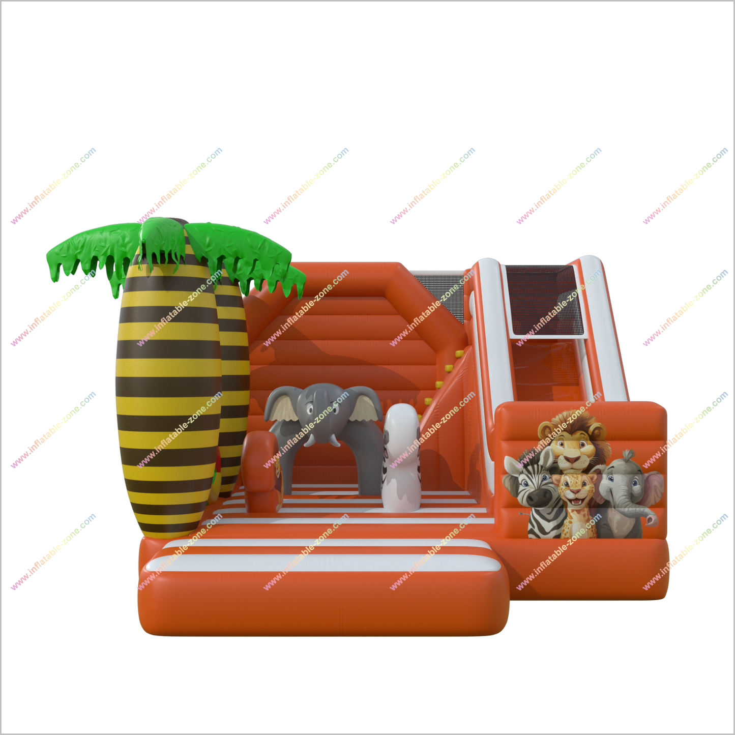 Orange Jungle Bounce And Slide Combo Animal Commercial Soft Play Equipment Inflatable Bouncer With Slide - Inflatable-Zone
