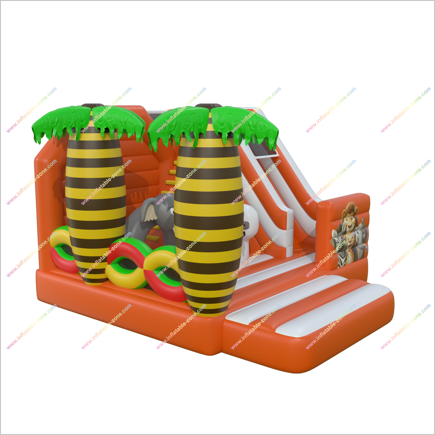 Orange Jungle Bounce And Slide Combo Animal Commercial Soft Play Equipment Inflatable Bouncer With Slide - Inflatable-Zone