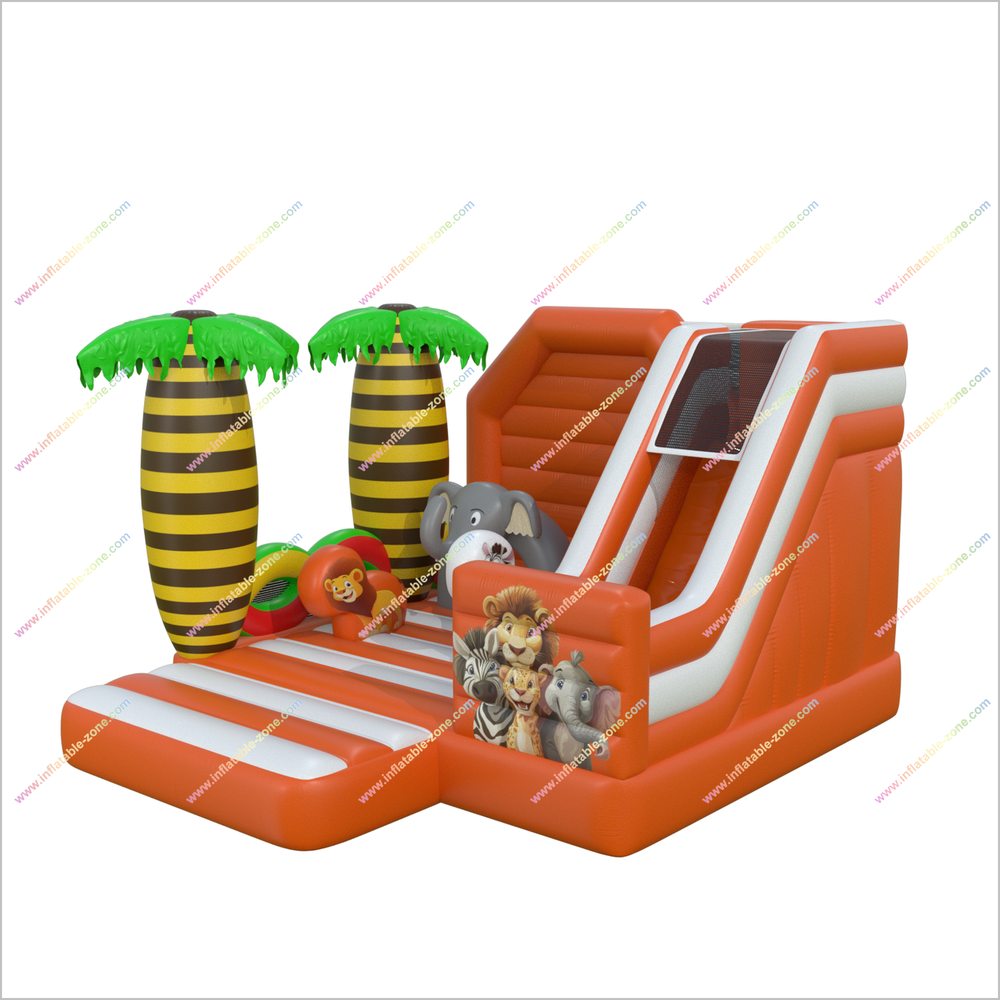 Orange Jungle Bounce And Slide Combo Animal Commercial Soft Play Equipment Inflatable Bouncer With Slide - Inflatable-Zone