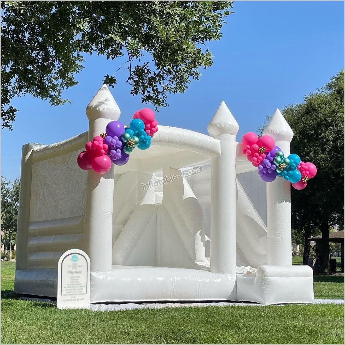 White Bounce House Jumper With Slide For Wedding/Party Fun - Inflatable-Zone