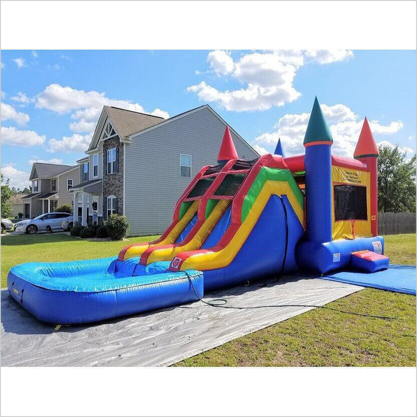 Double Lanes Inflatable Water Bounce House , Durable Attractive Water Slide Jumpy Castle - Inflatable-Zone