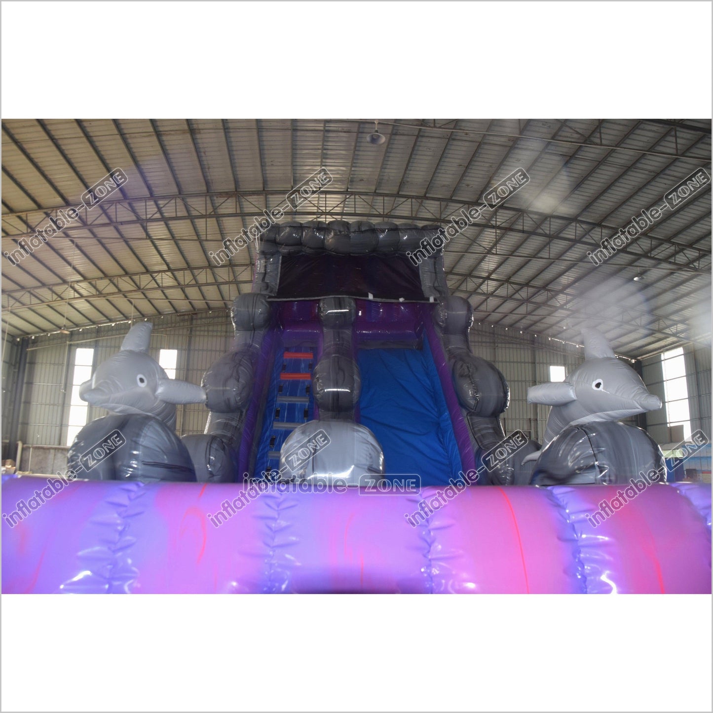 Purple Wave Single Lane Inflatable Waterslide Commercial Event Small Inflatable Dolphin Water Slide Pool - Inflatable-Zone