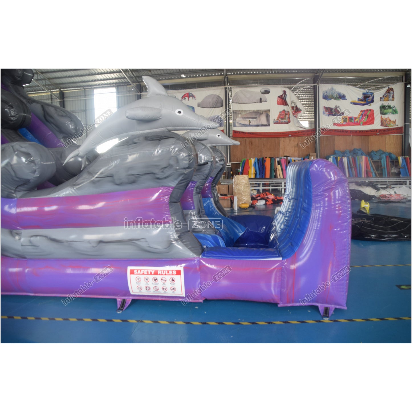 Purple Wave Single Lane Inflatable Waterslide Commercial Event Small Inflatable Dolphin Water Slide Pool - Inflatable-Zone