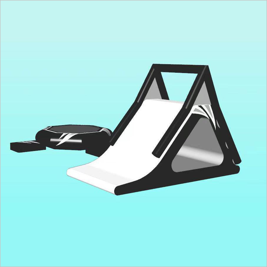 Coolest Black Inflatable Water Floating Trampoline Combo With Launch And Slide - Inflatable-Zone