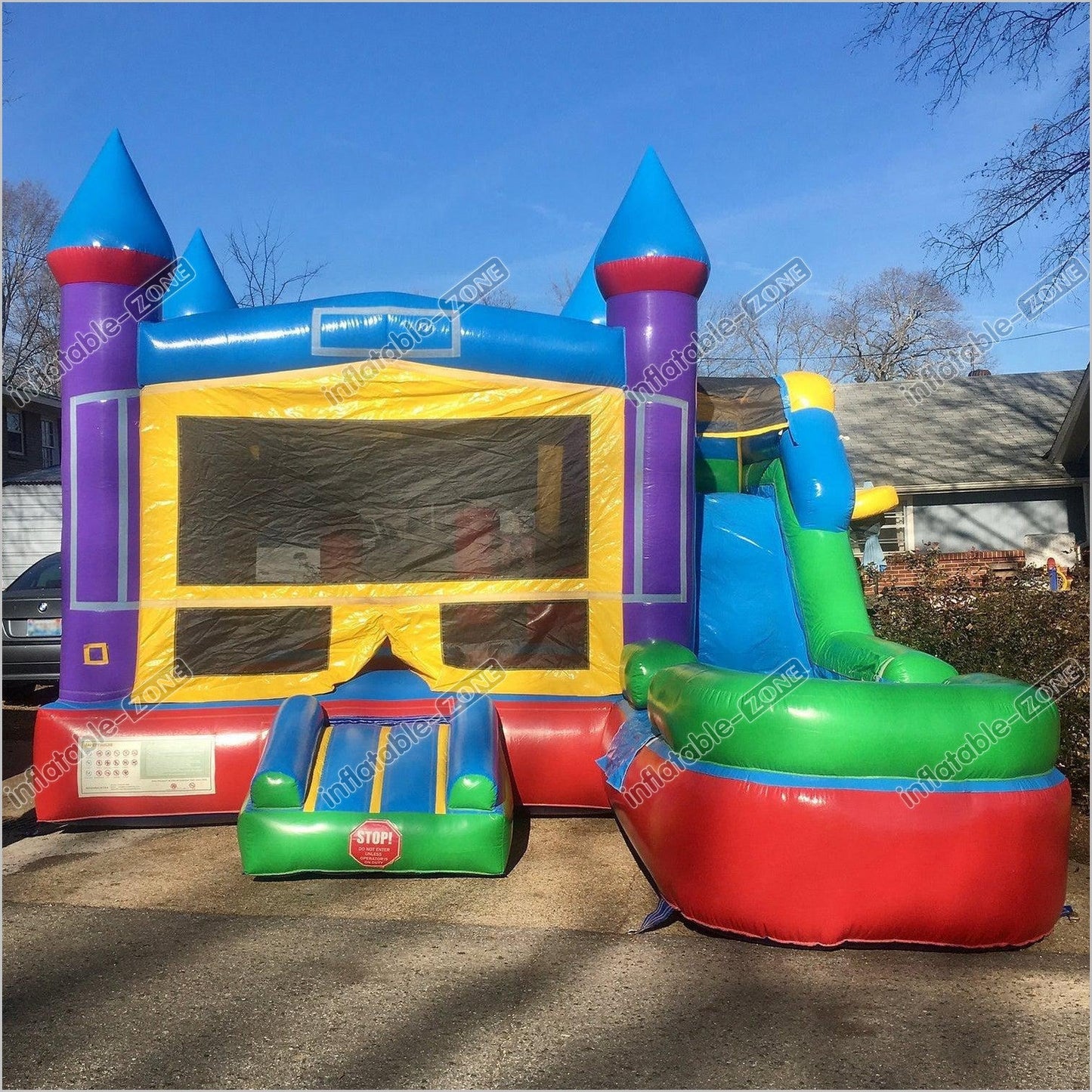 Castle Combo Bounce House Wet Dry Bouncer Rainbow Jumping Party Blow Up Slip And Slide - Inflatable-Zone