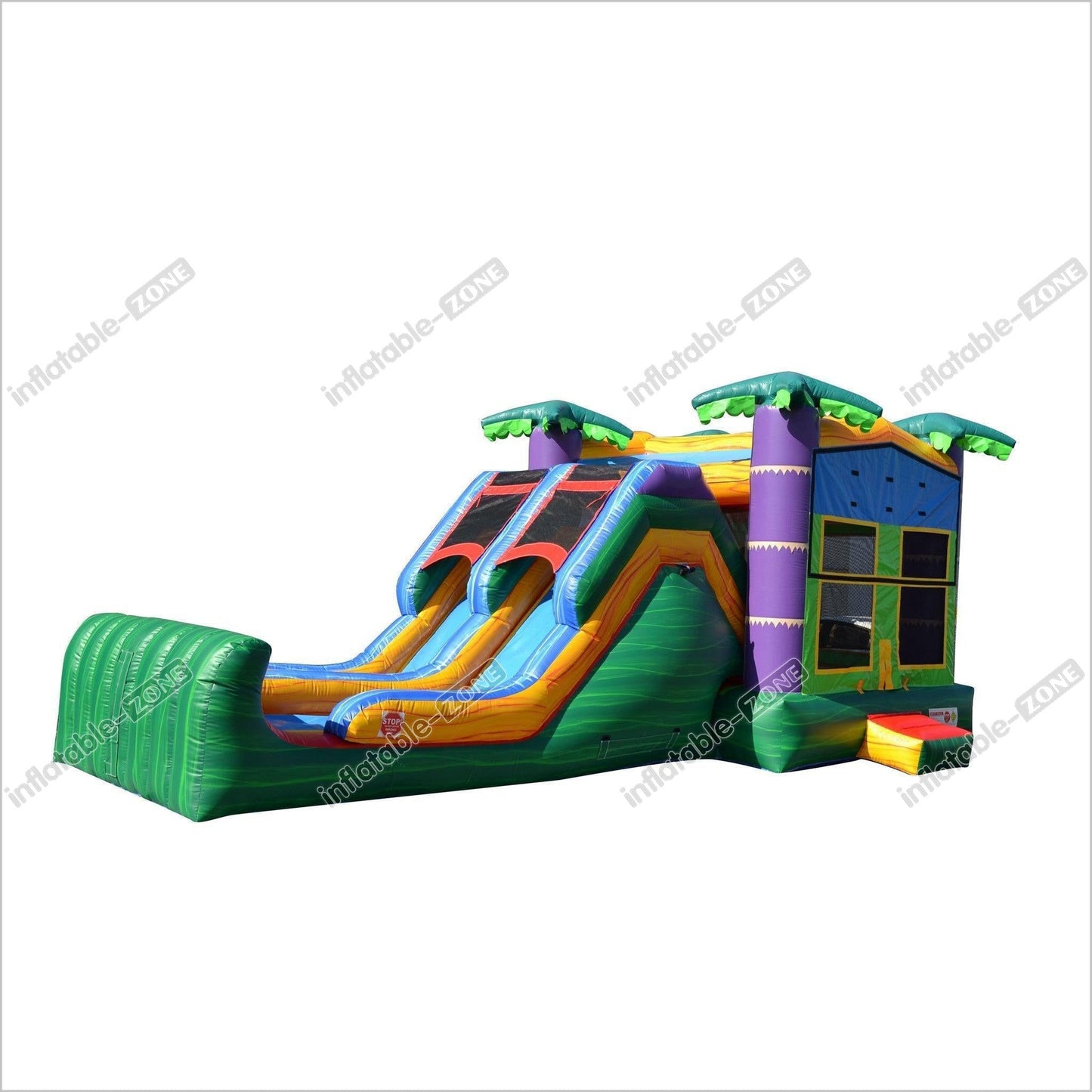 Tropical Combo Splash Bounce House Wet Dry Blow Up Slip And Slide Jungle Jump Inflatables - Inflatable-Zone