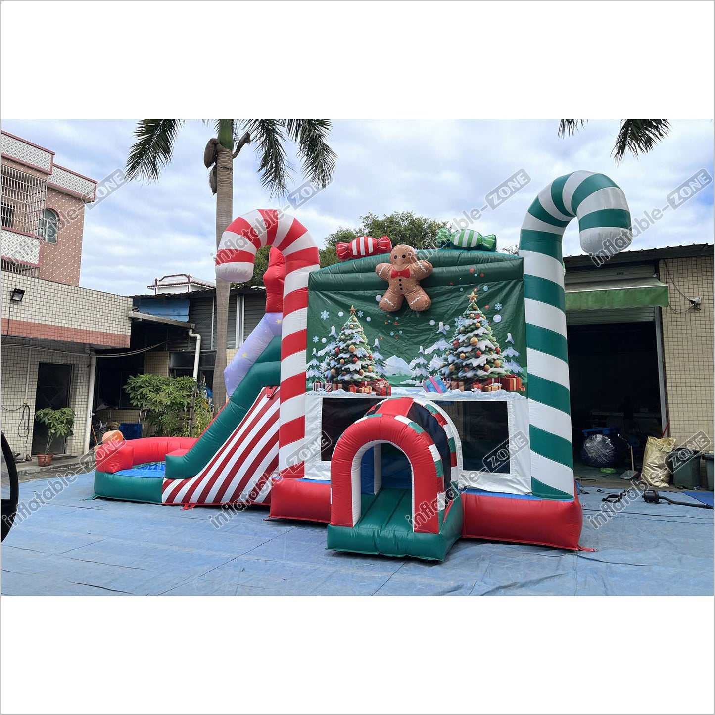 Candy Cane Christmas Tree Inflatable Bounce House With Water Slide Combo Game Bouncy Castle And Slide Hire - Inflatable-Zone