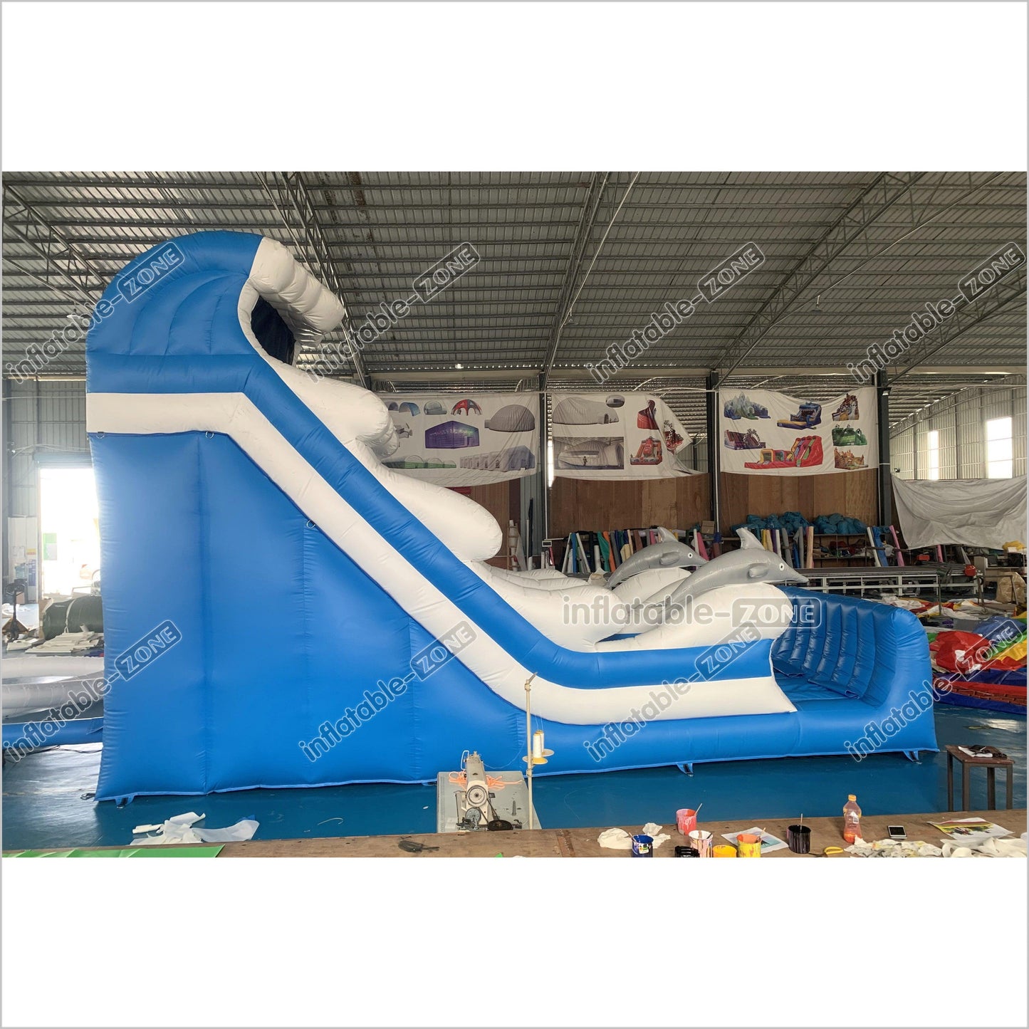 Blue Dolphin Wave Commercial Inflatable Slide Ocean Style Single Lane Slide Bouncy And Fun Party - Inflatable-Zone