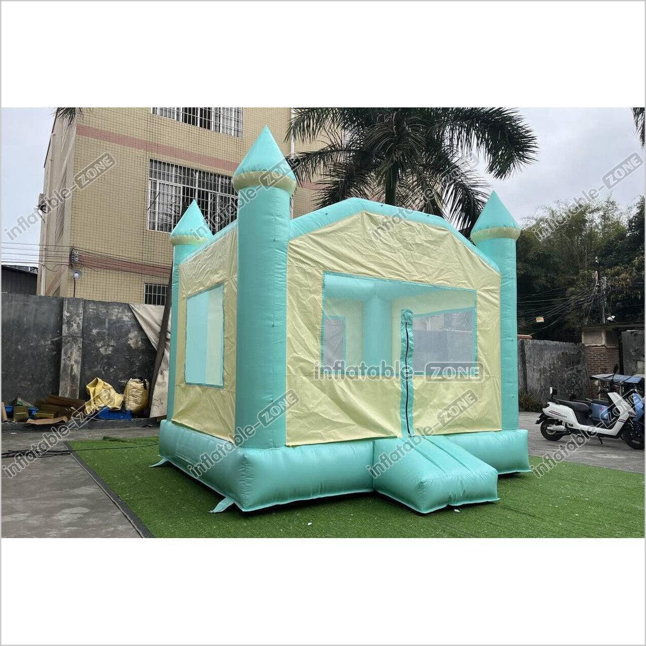 Fun Green Bouncy Castle With Small Slide Best Outdoor Inflatable Bounce House For Backyard Party Equipment - Inflatable-Zone