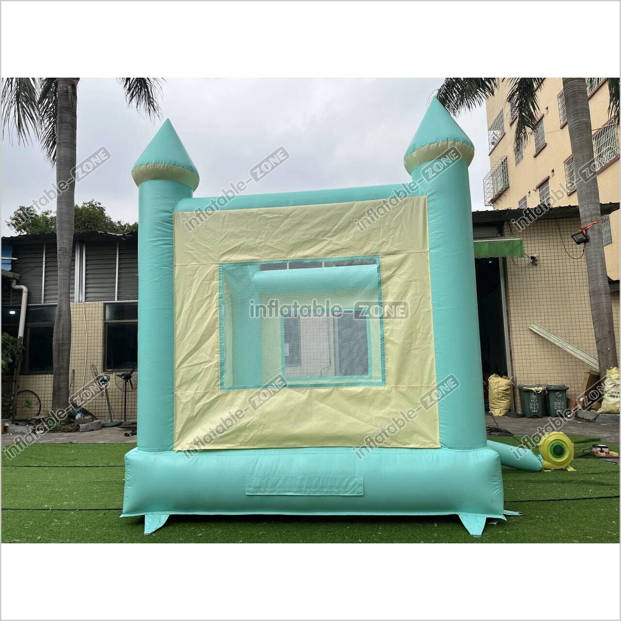 Fun Green Bouncy Castle With Small Slide Best Outdoor Inflatable Bounce House For Backyard Party Equipment - Inflatable-Zone