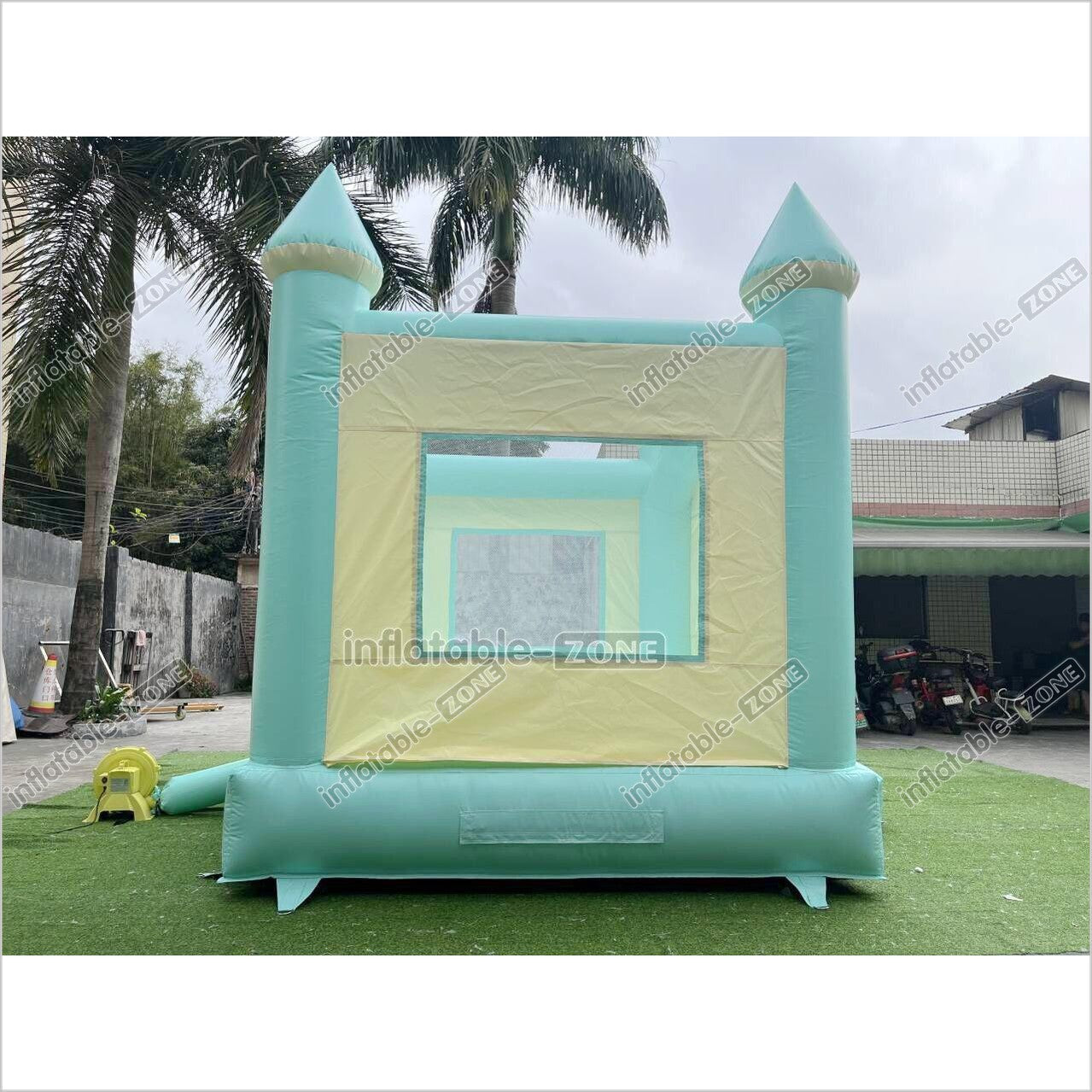 Fun Green Bouncy Castle With Small Slide Best Outdoor Inflatable Bounce House For Backyard Party Equipment - Inflatable-Zone