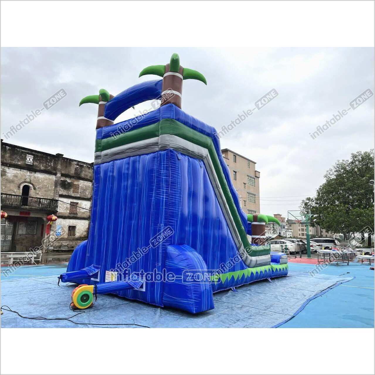Outdoor Giant Inflatable Bouncy Waterslide Tropical Palm Tree Single Lane Water Slide With Swimming Pool Jumper - Inflatable-Zone