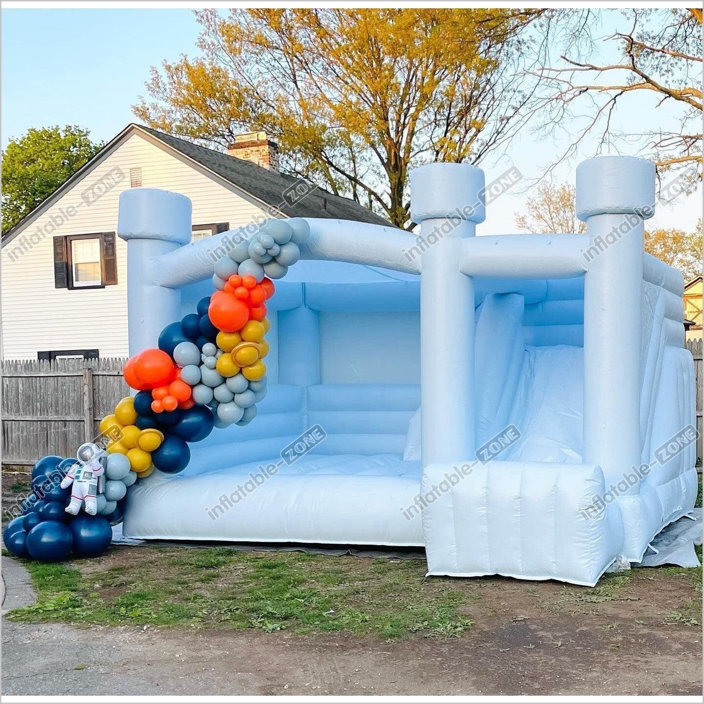 Pastel Blue Inflatable Bounce House With Slide Combo For Party Events - Inflatable-Zone