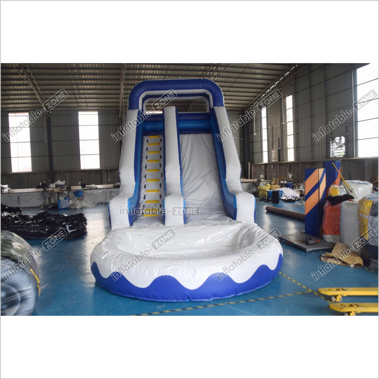Large Commercial Single Lane Waterslide Blue And White Inflatable Water Slide Jumping Castle Swimming Pool - Inflatable-Zone