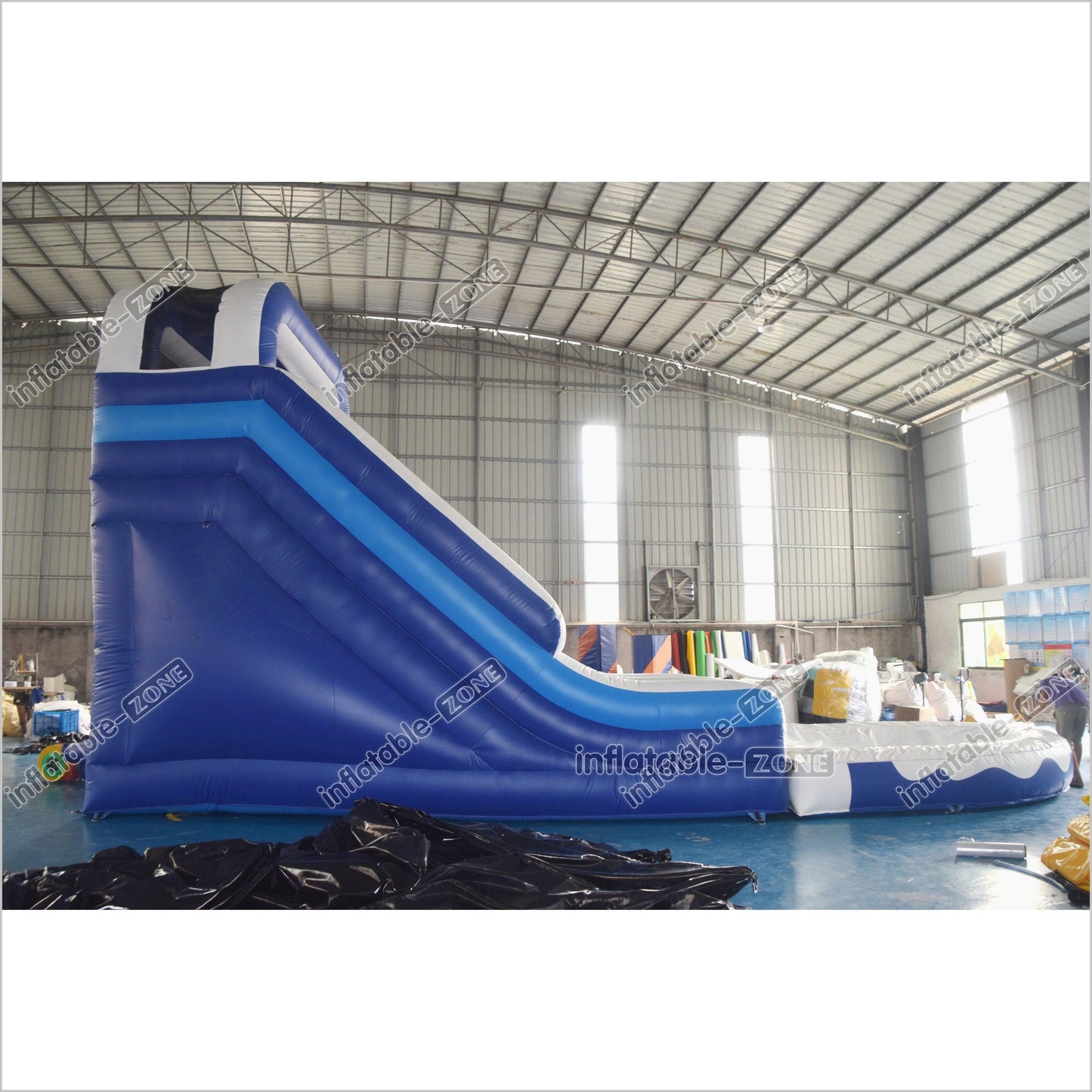Large Commercial Single Lane Waterslide Blue And White Inflatable Water Slide Jumping Castle Swimming Pool - Inflatable-Zone