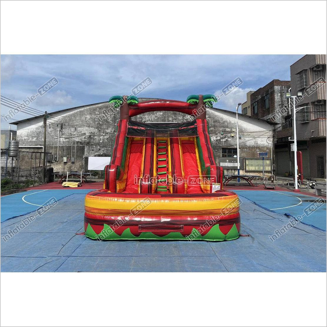 Tropical Dual Lane Water Slide Inflatable Play Center Adult Blow Up Waterslide Inflatable Pool Playground - Inflatable-Zone