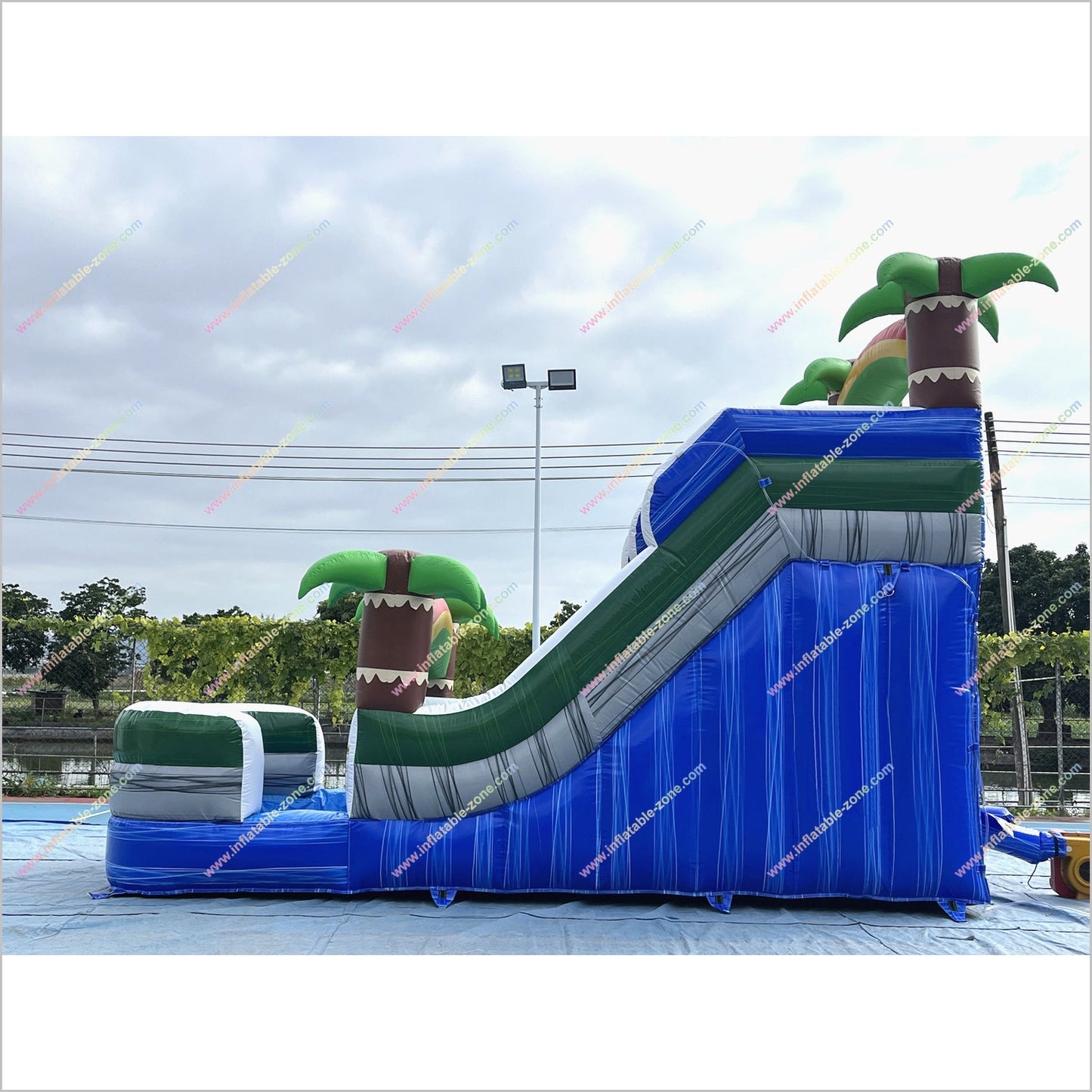 Tropical Palm Trees Inflatable Waterslide Rental Near Me Rainbows Theme Blow Up Water Slide With Pool - Inflatable-Zone