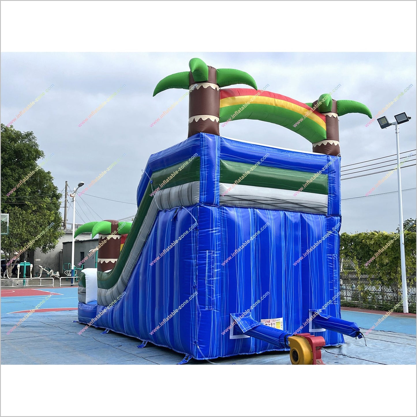 Tropical Palm Trees Inflatable Waterslide Rental Near Me Rainbows Theme Blow Up Water Slide With Pool - Inflatable-Zone