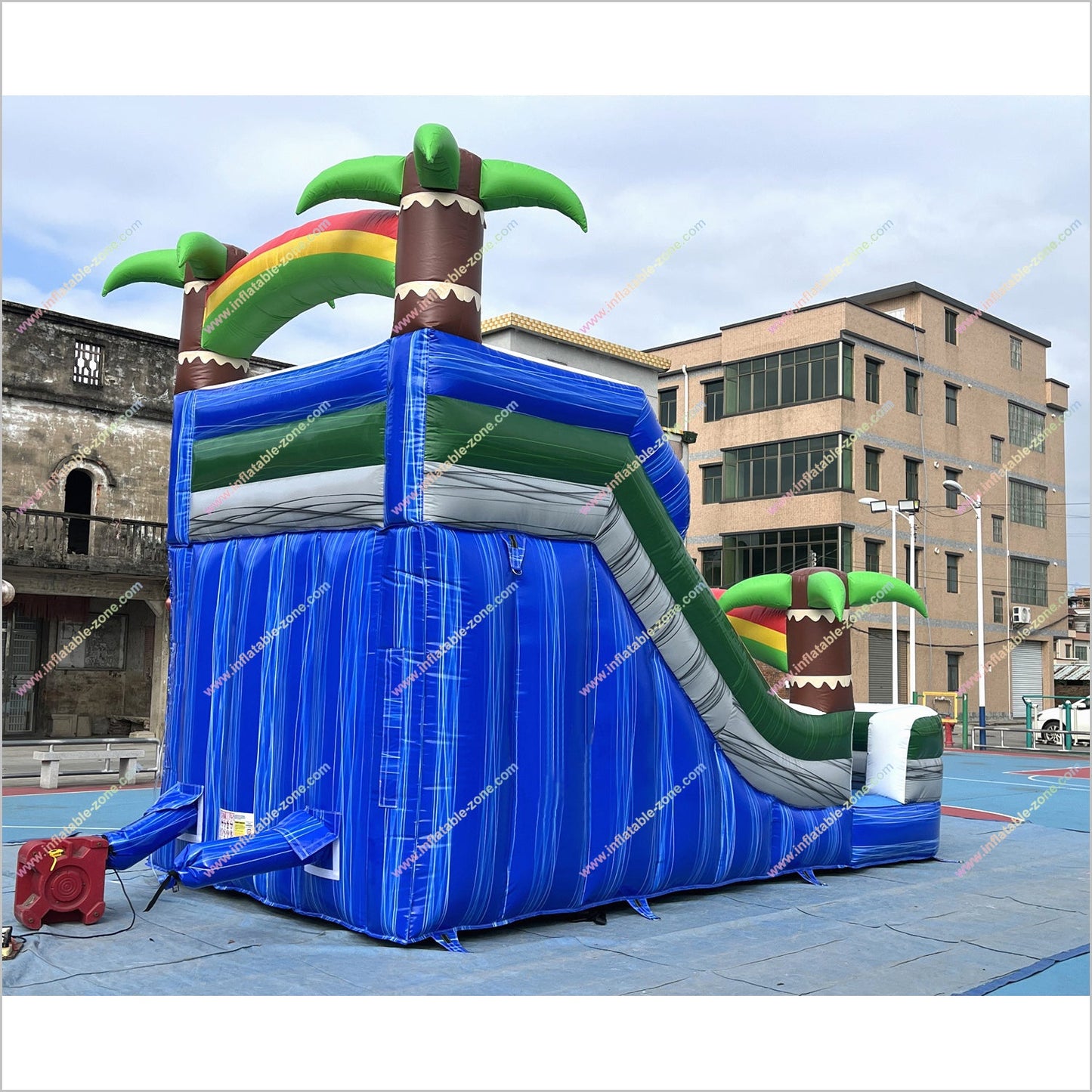 Tropical Palm Trees Inflatable Waterslide Rental Near Me Rainbows Theme Blow Up Water Slide With Pool - Inflatable-Zone