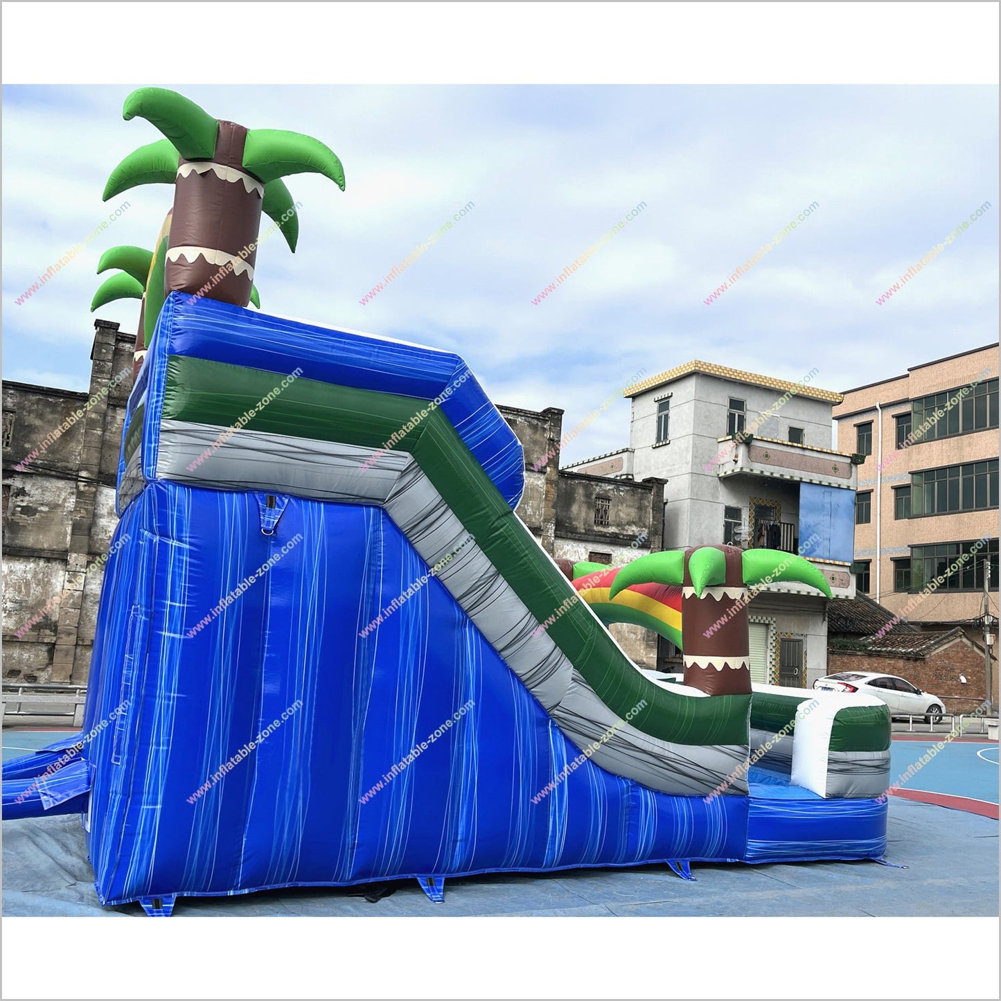 Tropical Palm Trees Inflatable Waterslide Rental Near Me Rainbows Theme Blow Up Water Slide With Pool - Inflatable-Zone