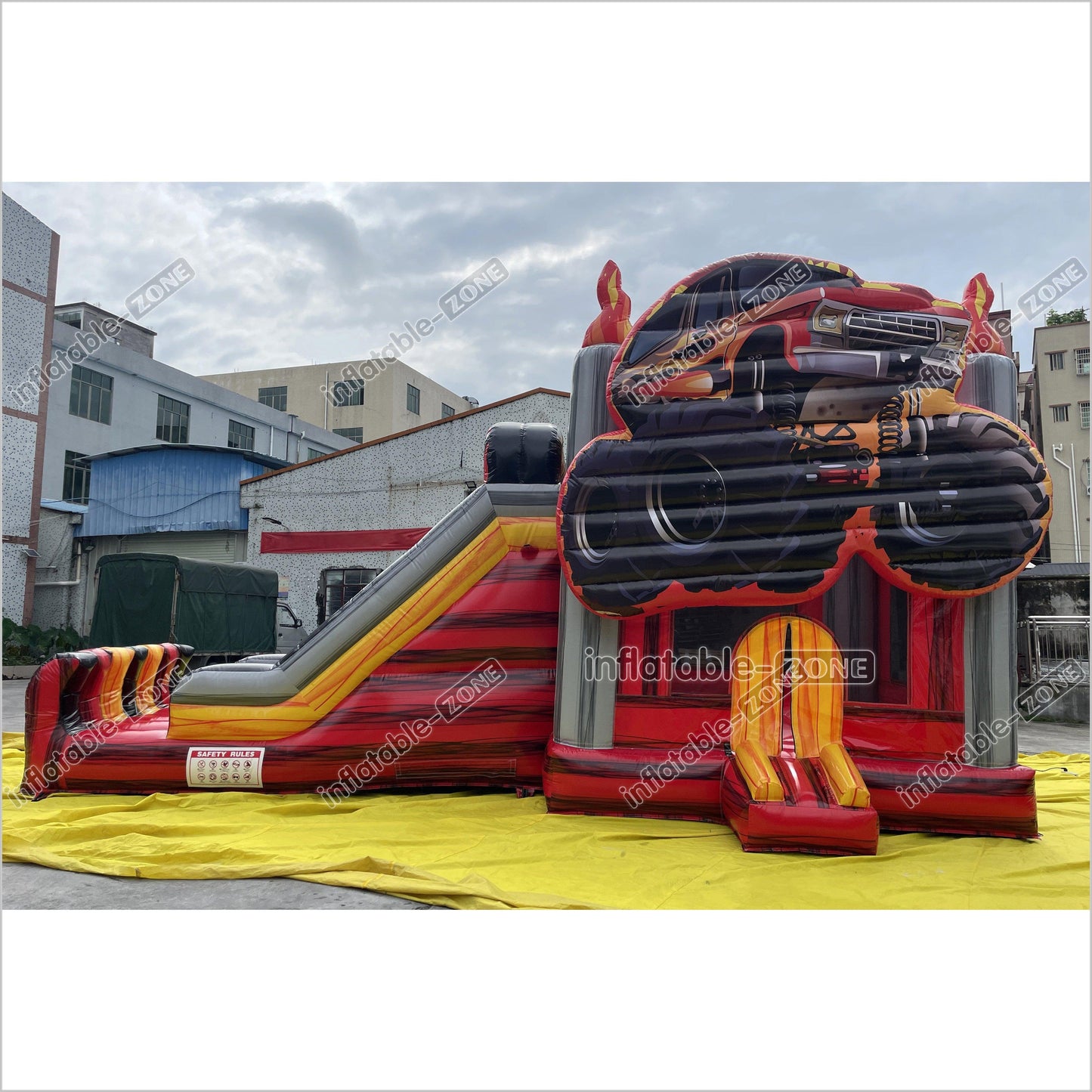 Outdoor Inflatable 3D Monster Truck Bounce Slide Combo Inflatable Jump House Bouncy Castle Double Slide - Inflatable-Zone