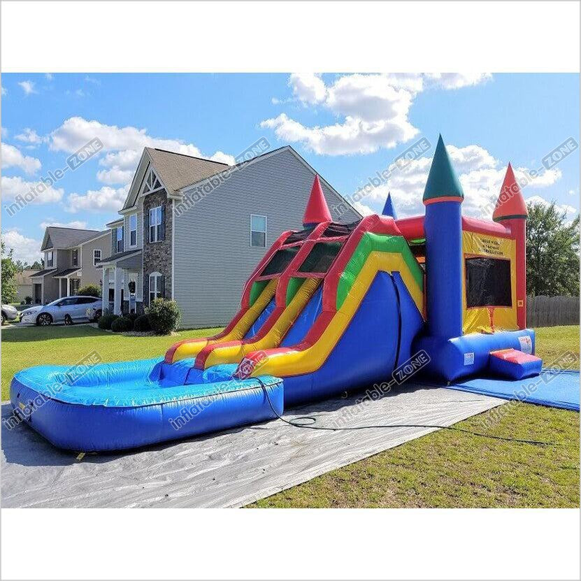 Double Lanes Inflatable Water Bounce House Combo Durable Attractive Water Slide Bounce Castle Jumper - Inflatable-Zone