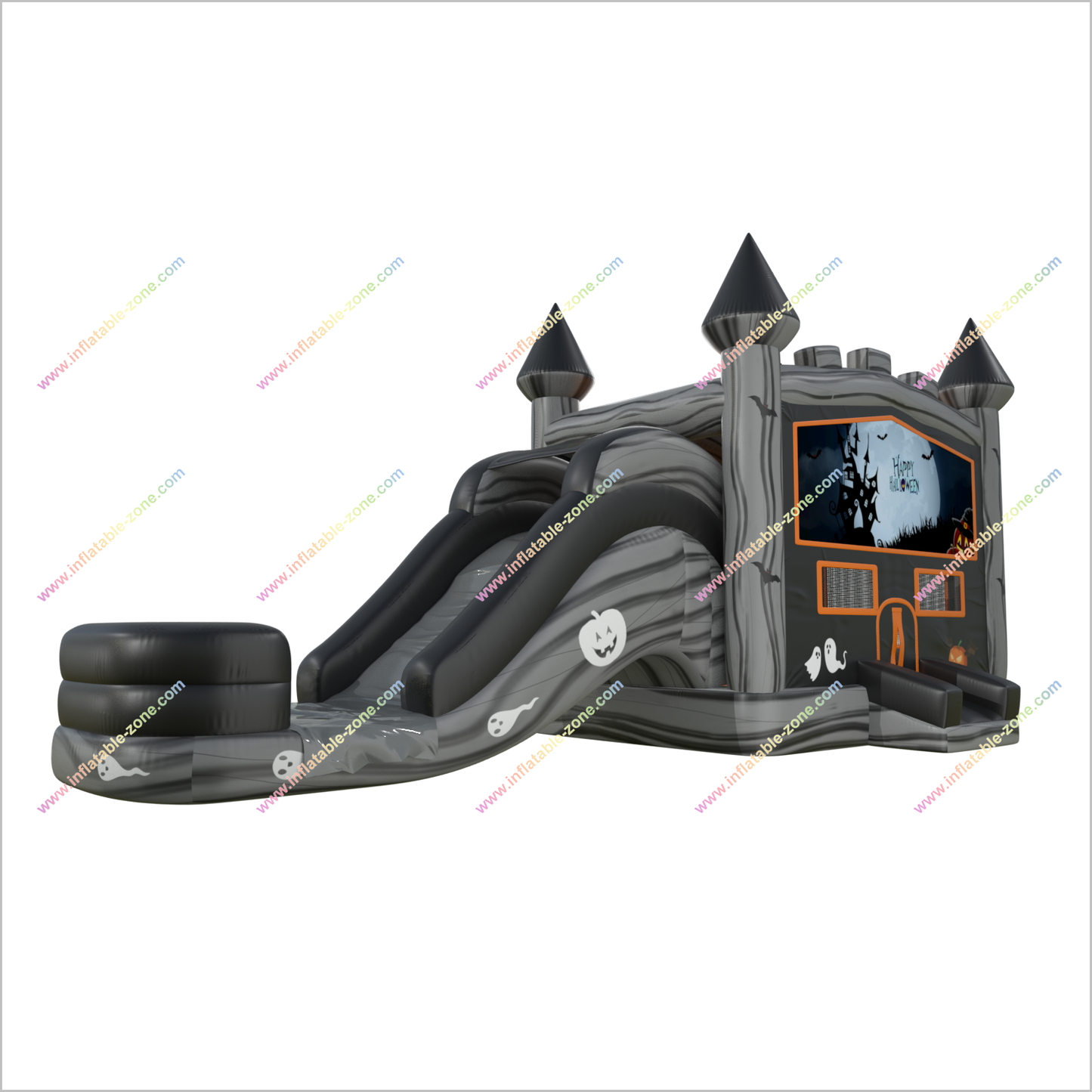 Spooky Inflatable Halloween Scary Bouncy Castle Combo Slide Inflatable Ghost And Pumpkin Bounce House With Water Slide Rental - Inflatable-Zone