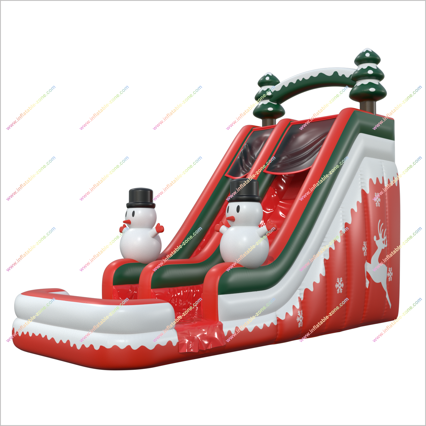 Fun Sunny Inflatable Water Slide Nearby Christmas Tree With Snowman Blow Up Water Slide For Pool - Inflatable-Zone