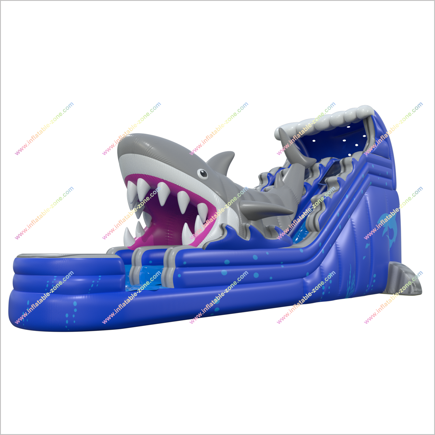 Double Lane Shark Attack Water Slide Large Outdoor Great Inflatable Shark Bouncy Waterslides With Pool - Inflatable-Zone