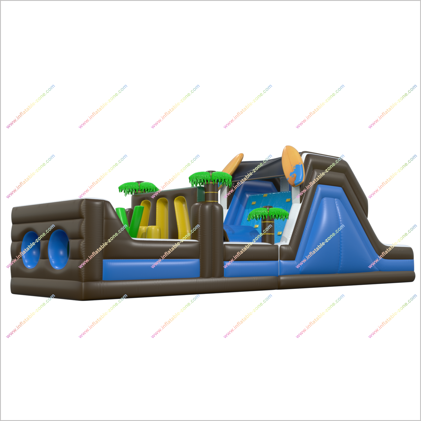 Best Sports Inflatable Assault Course Hire Tropical Adventure Palm Tree Obstacle Course Tunnel Playground Slide - Inflatable-Zone