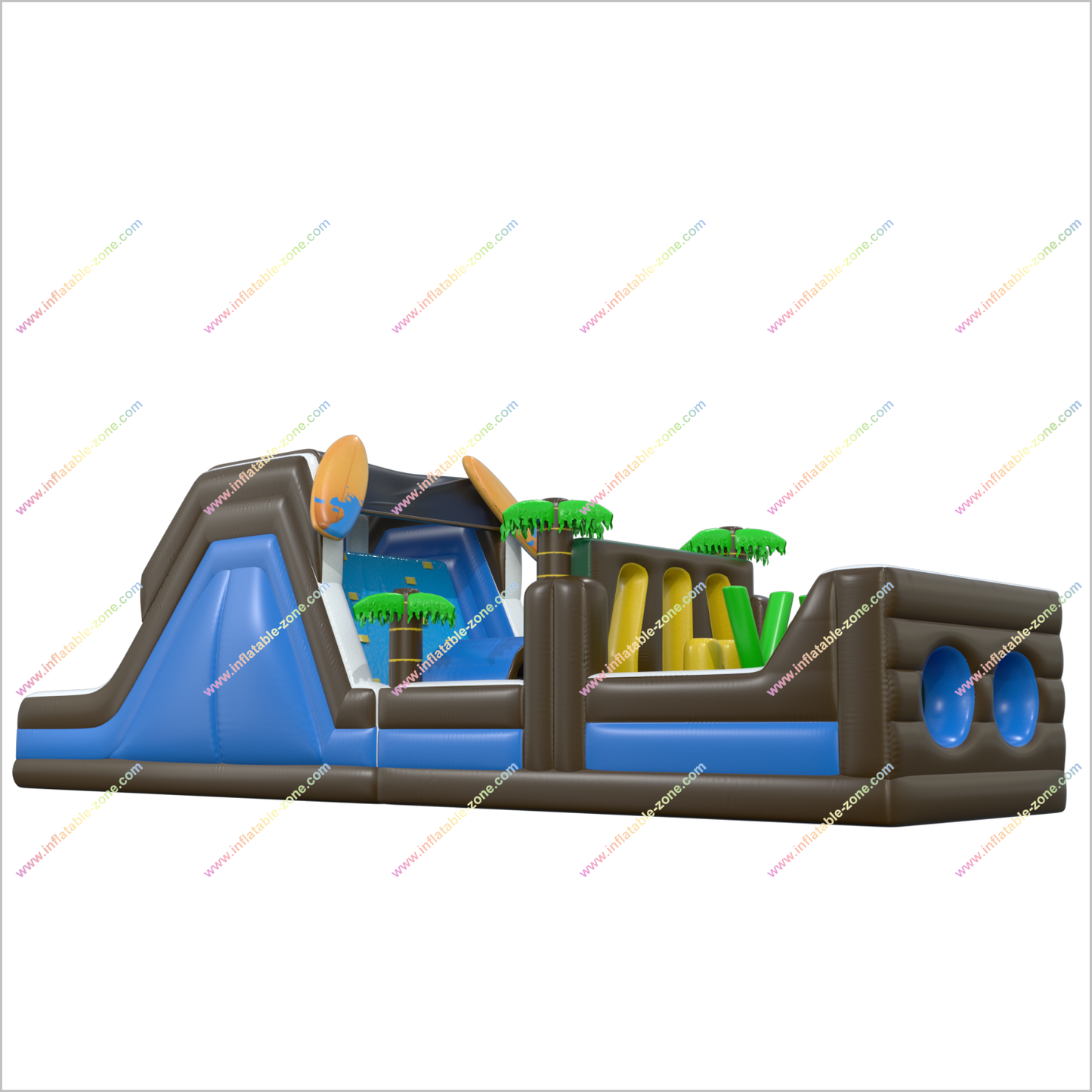 Best Sports Inflatable Assault Course Hire Tropical Adventure Palm Tree Obstacle Course Tunnel Playground Slide - Inflatable-Zone