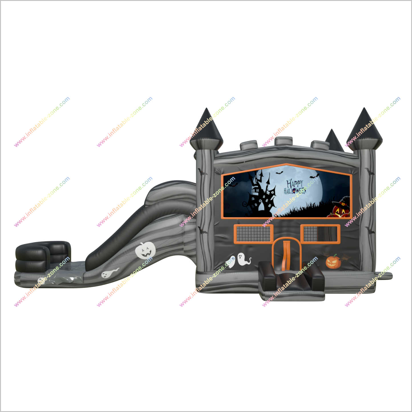 Spooky Inflatable Halloween Scary Bouncy Castle Combo Slide Inflatable Ghost And Pumpkin Bounce House With Water Slide Rental - Inflatable-Zone