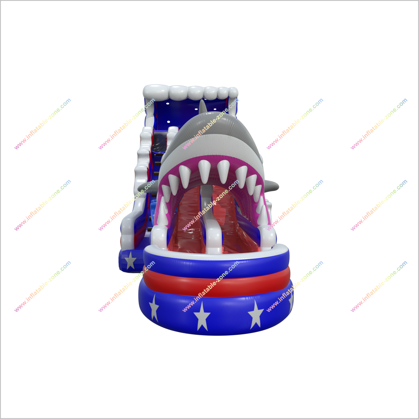 Stars And Stripes Water Slides American Flag Inflatable Shark Attack Double Lane Water Slide Swimming Pool - Inflatable-Zone