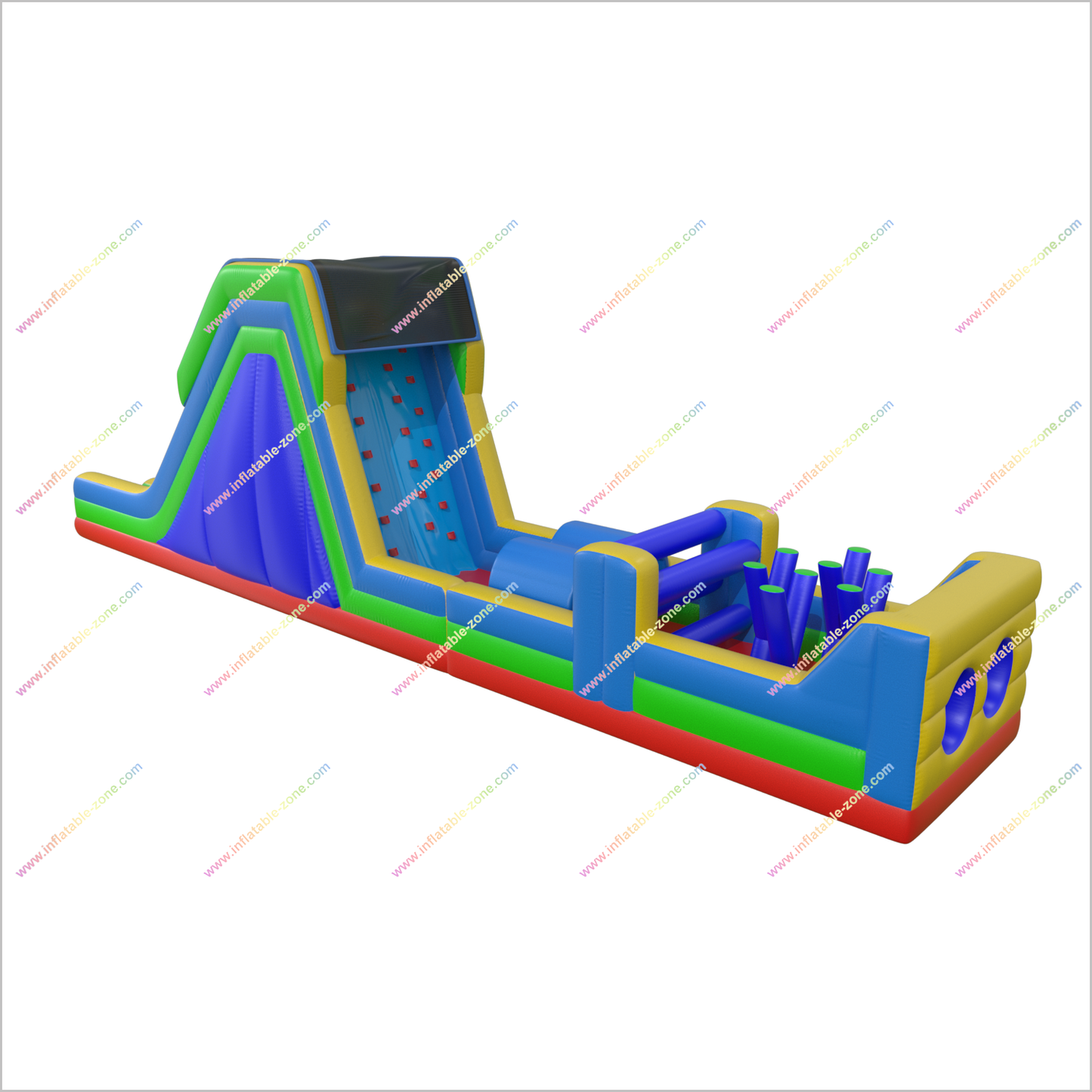 Rainbow Obstacle Course Retro Rock Climb Slide Commercial Inflatable Obstacle Course Bouncer Races Challenge - Inflatable-Zone