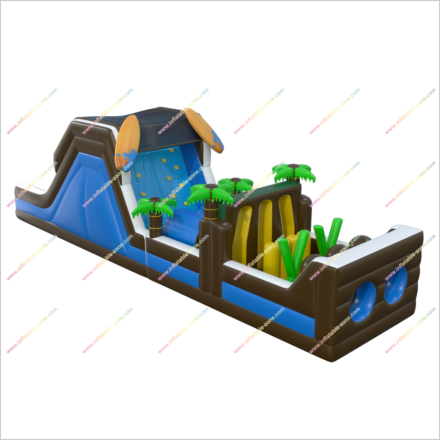 Best Sports Inflatable Assault Course Hire Tropical Adventure Palm Tree Obstacle Course Tunnel Playground Slide - Inflatable-Zone