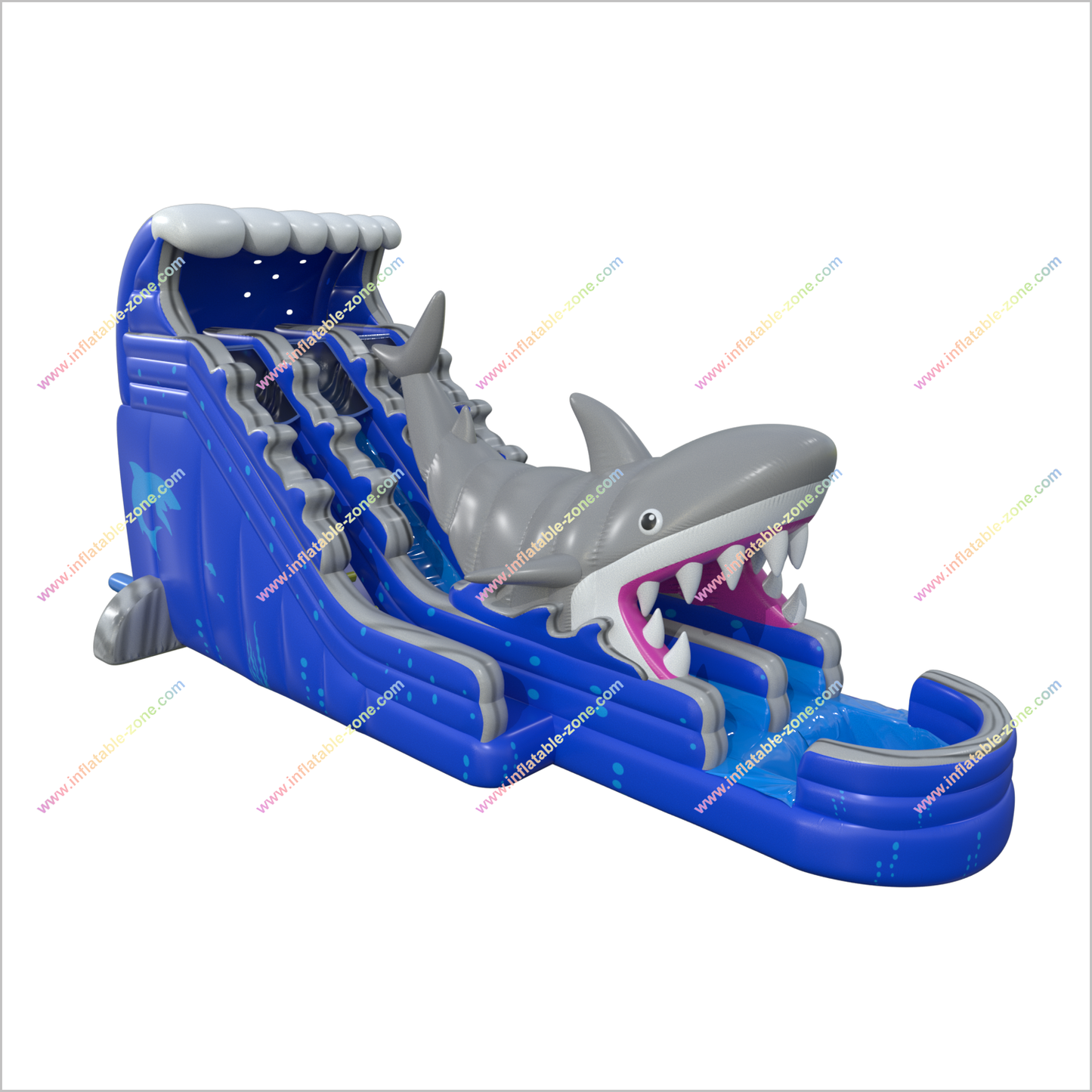 Double Lane Shark Attack Water Slide Large Outdoor Great Inflatable Shark Bouncy Waterslides With Pool - Inflatable-Zone