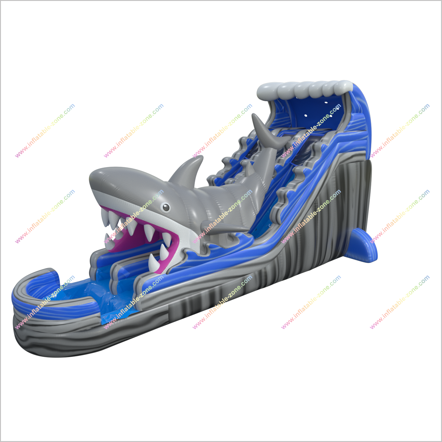 Sunny Fun Deluxe Inflatable Marble Water Slide Happy Hop Inflatable Shark Double Waterslide Blow Up Splash Pool - Inflatable-Zone