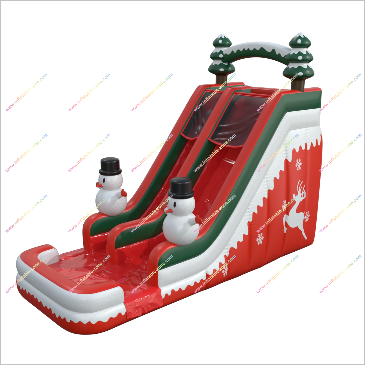 Fun Sunny Inflatable Water Slide Nearby Christmas Tree With Snowman Blow Up Water Slide For Pool - Inflatable-Zone