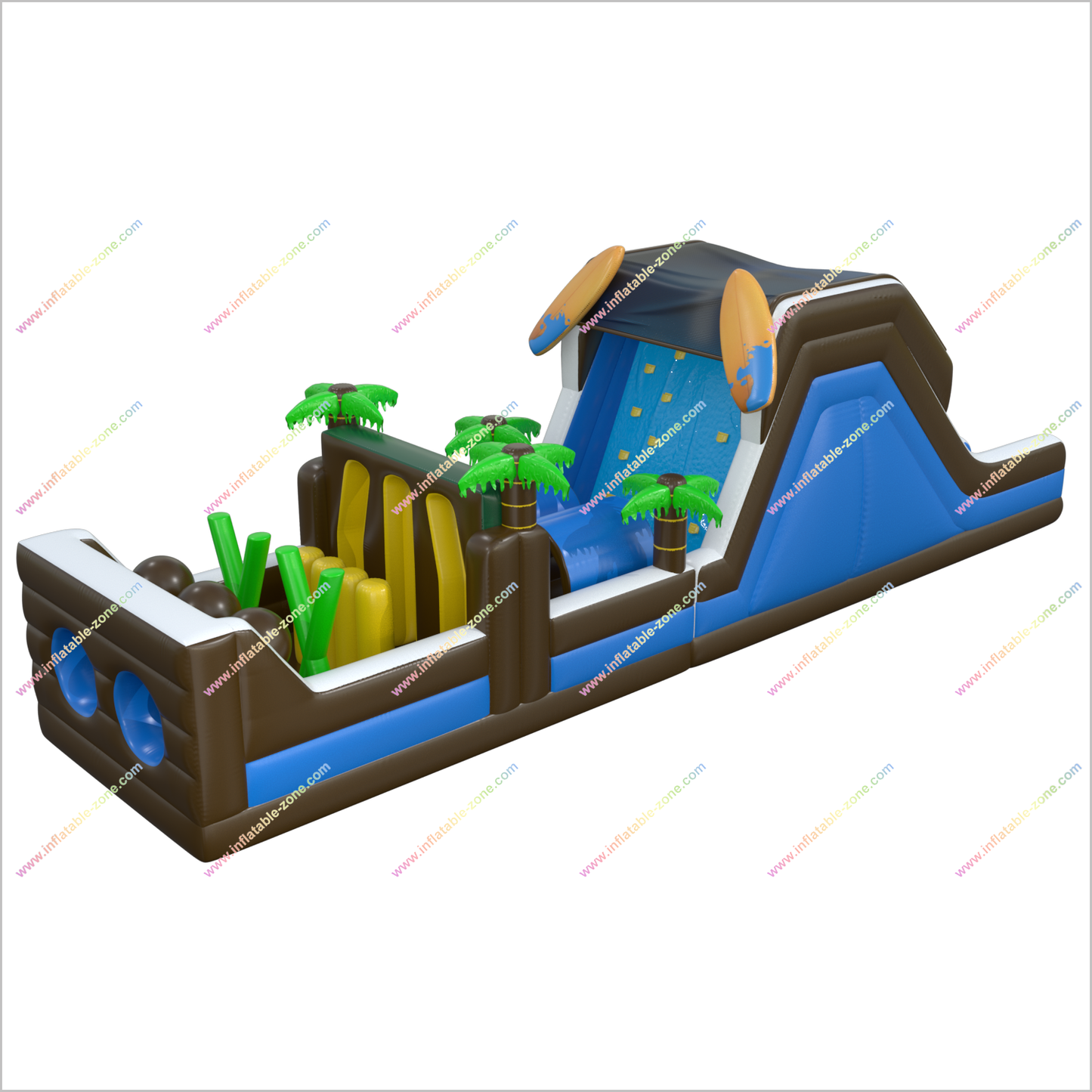 Best Sports Inflatable Assault Course Hire Tropical Adventure Palm Tree Obstacle Course Tunnel Playground Slide - Inflatable-Zone