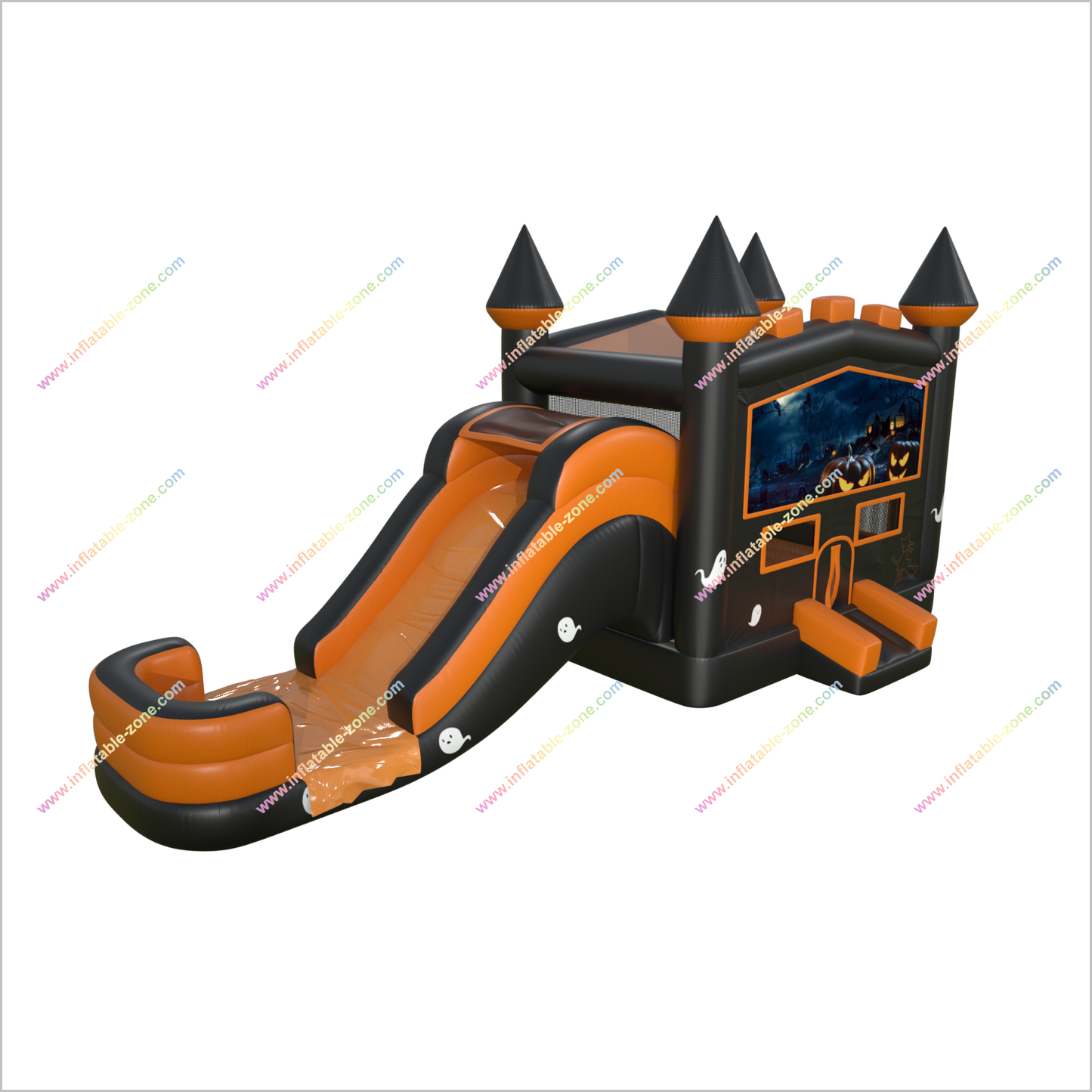 Halloween Pumpkin Ghost Bouncy Castle And Water Slide Combo Small Inflatable Pool With Slide Rent A Bounce House For Adults - Inflatable-Zone