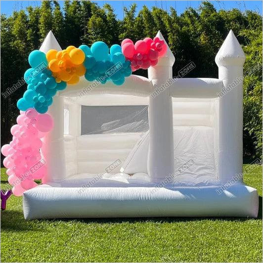 White Fun Jump Bouncy Castle Slide Combo Balloon Bounce House Play Yard Inflatable Bouncer - Inflatable-Zone