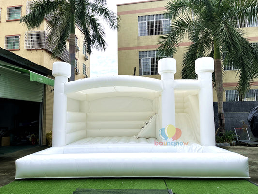 Inflatable White Bounce House with Blower Commercial Bouncy Castle Jumping Bed for Birthdays&Parties