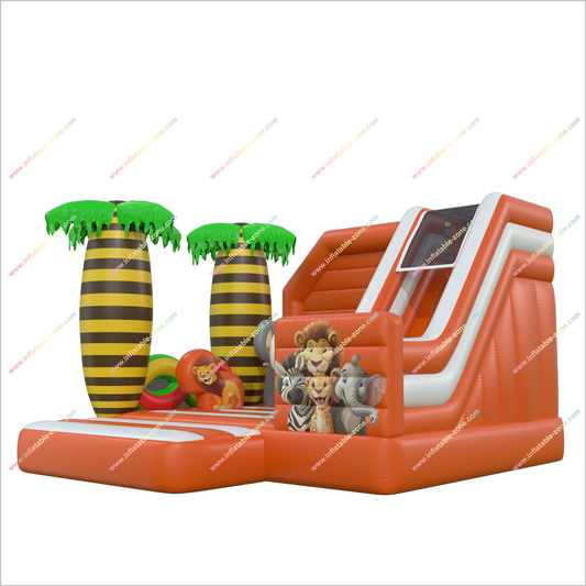 Orange Jungle Bounce And Slide Combo Animal Commercial Soft Play Equipment Inflatable Bouncer With Slide - Inflatable-Zone