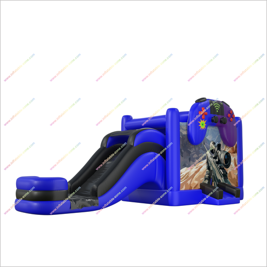 Blue Game Water Bounce House And Slide Good Combo Inflatable Castle Water Slide Jumper Rental Near Me - Inflatable-Zone