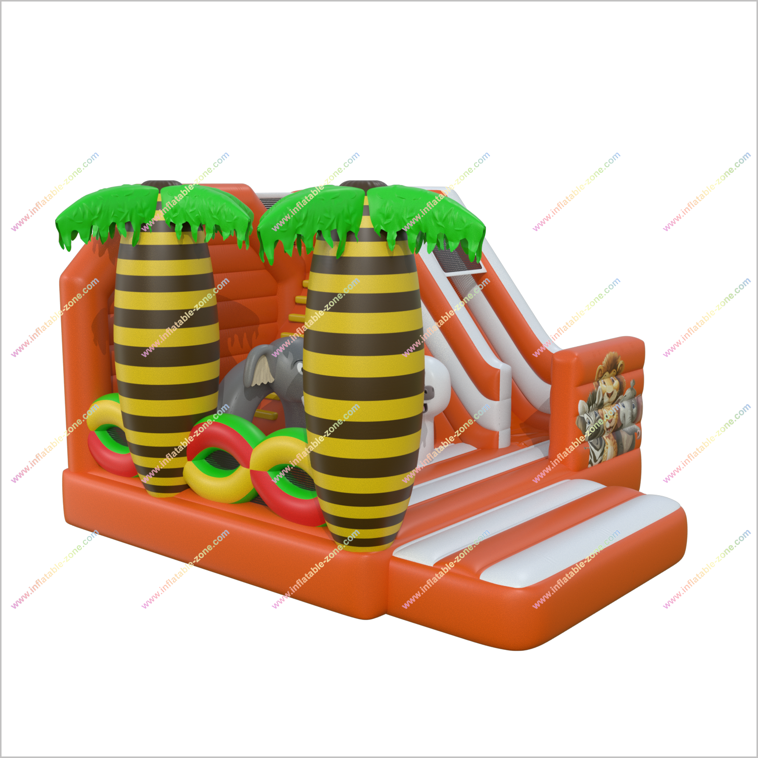 Orange Jungle Bounce And Slide Combo Animal Commercial Soft Play Equipment Inflatable Bouncer With Slide - Inflatable-Zone