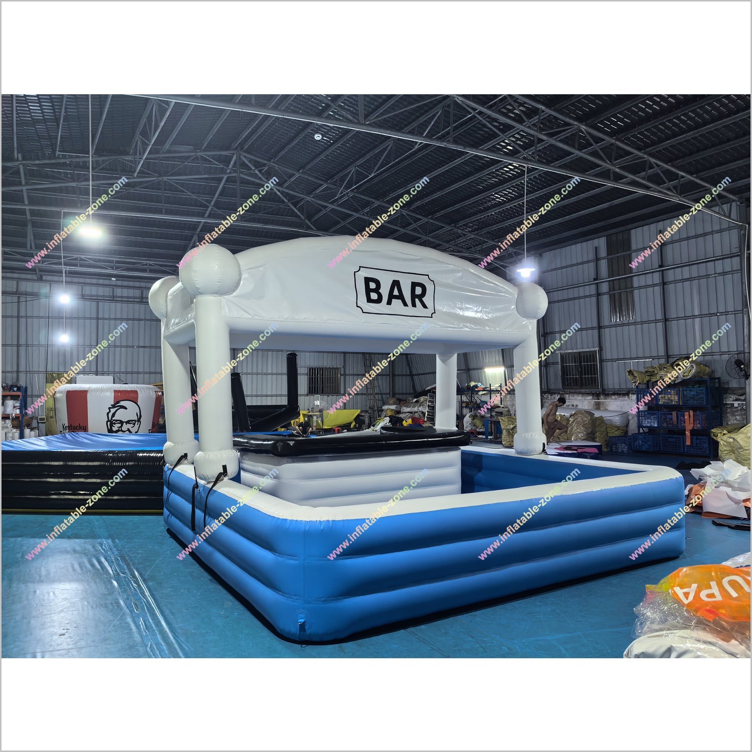 White Blue Black Inflatable Pool Bar Sport Bar Pool Table Inflatable Soft Play Near Me Floating Pool Toy - Inflatable-Zone