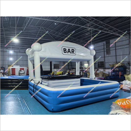 White Blue Black Inflatable Pool Bar Sport Bar Pool Table Inflatable Soft Play Near Me Floating Pool Toy - Inflatable-Zone