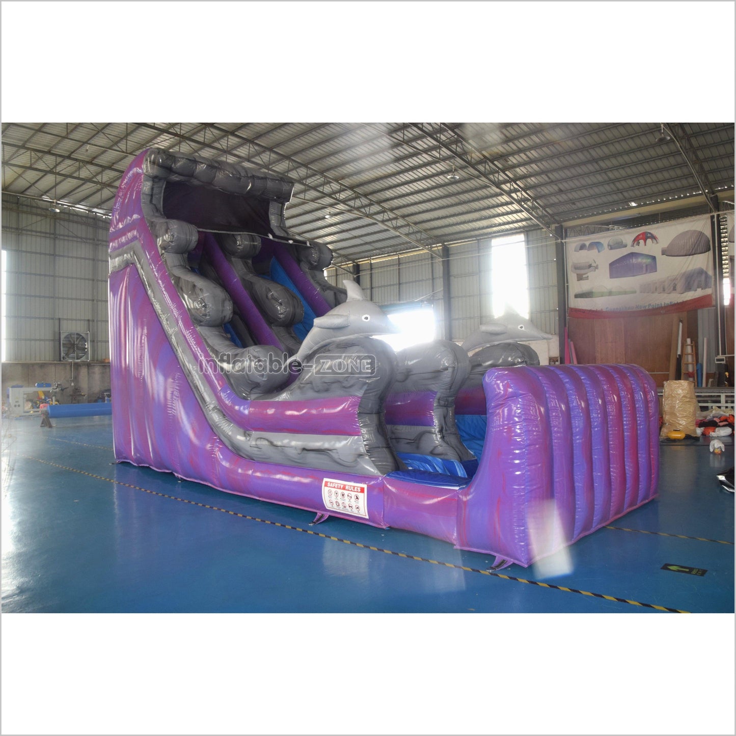 Purple Wave Single Lane Inflatable Waterslide Commercial Event Small Inflatable Dolphin Water Slide Pool - Inflatable-Zone