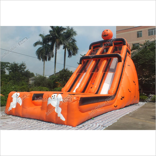 Halloween Pumpkin Patch Bouncer Inflatable Slide Commercial Giant Inflatable Jumpers Castle Double Lane Slide - Inflatable-Zone